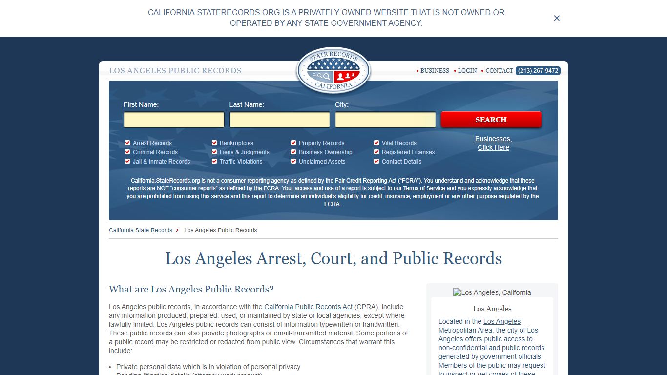 Los Angeles Arrest and Public Records | California.StateRecords.org